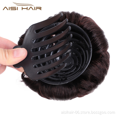 Aisi Hair Brown Nine Flowers Heat Resistant Synthetic Fiber Chignon Plastic Comb Hair Extension Curly Clip In Hair Bun For Women